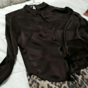 "Casual Corner" Silk Deep Brown Button Down